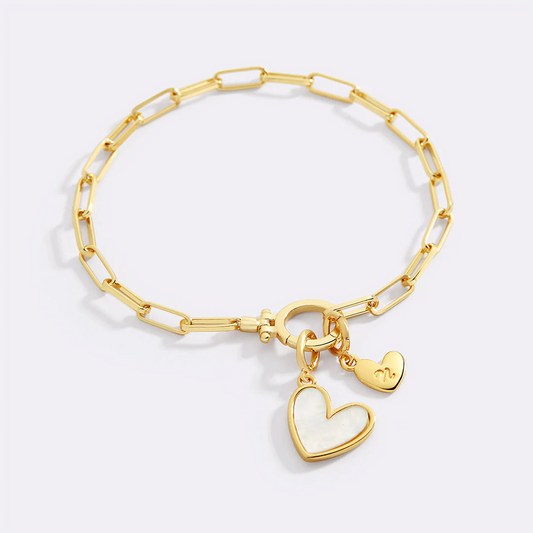 Mother Of Pearl Initial Heart Charm Bracelet
