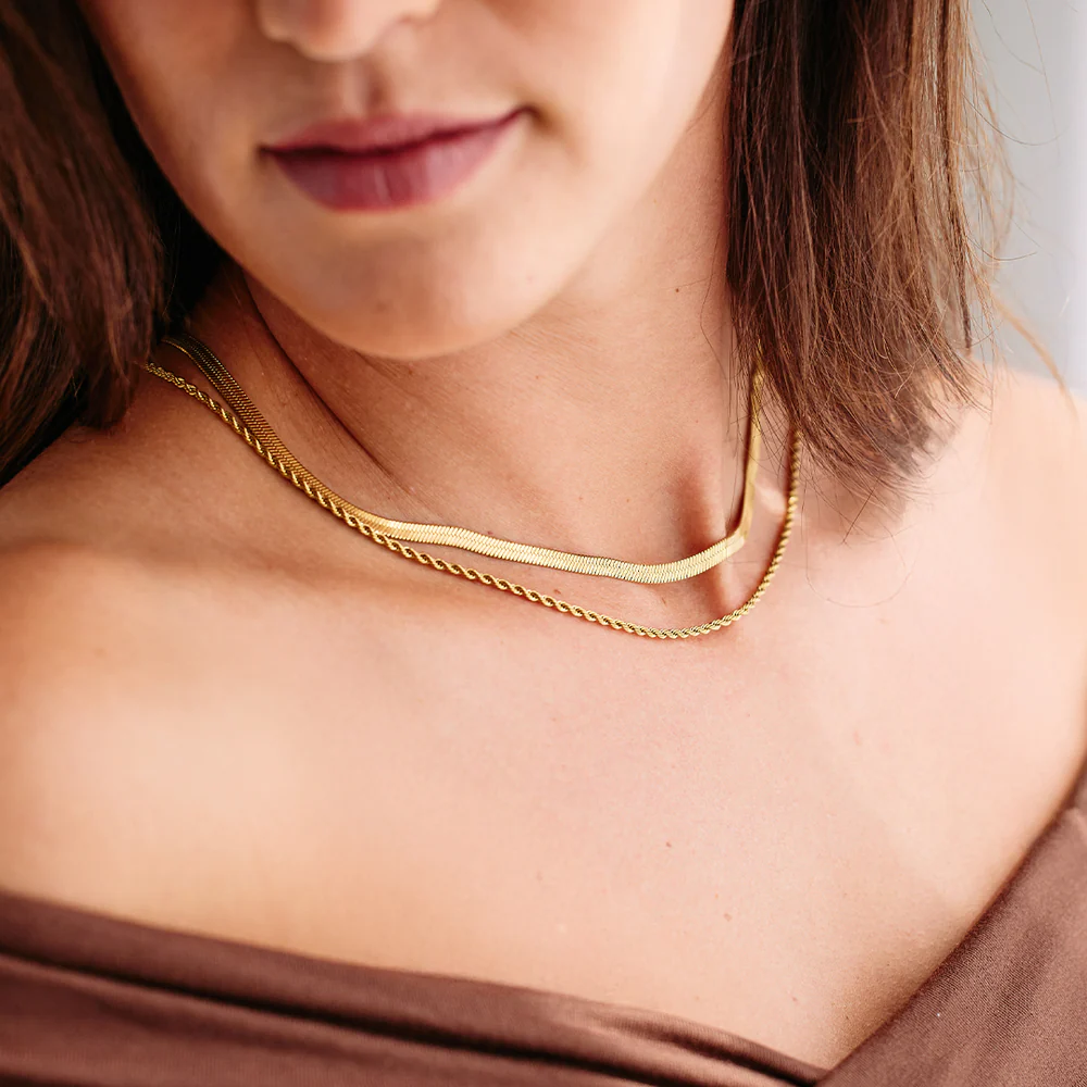 Herringbone Gold Chain Necklace