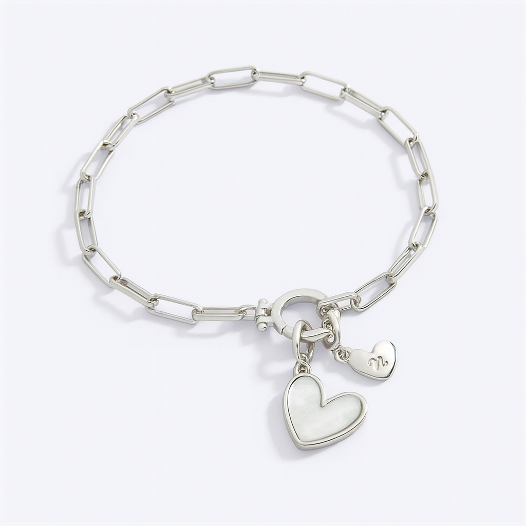 Mother Of Pearl Initial Heart Charm Bracelet