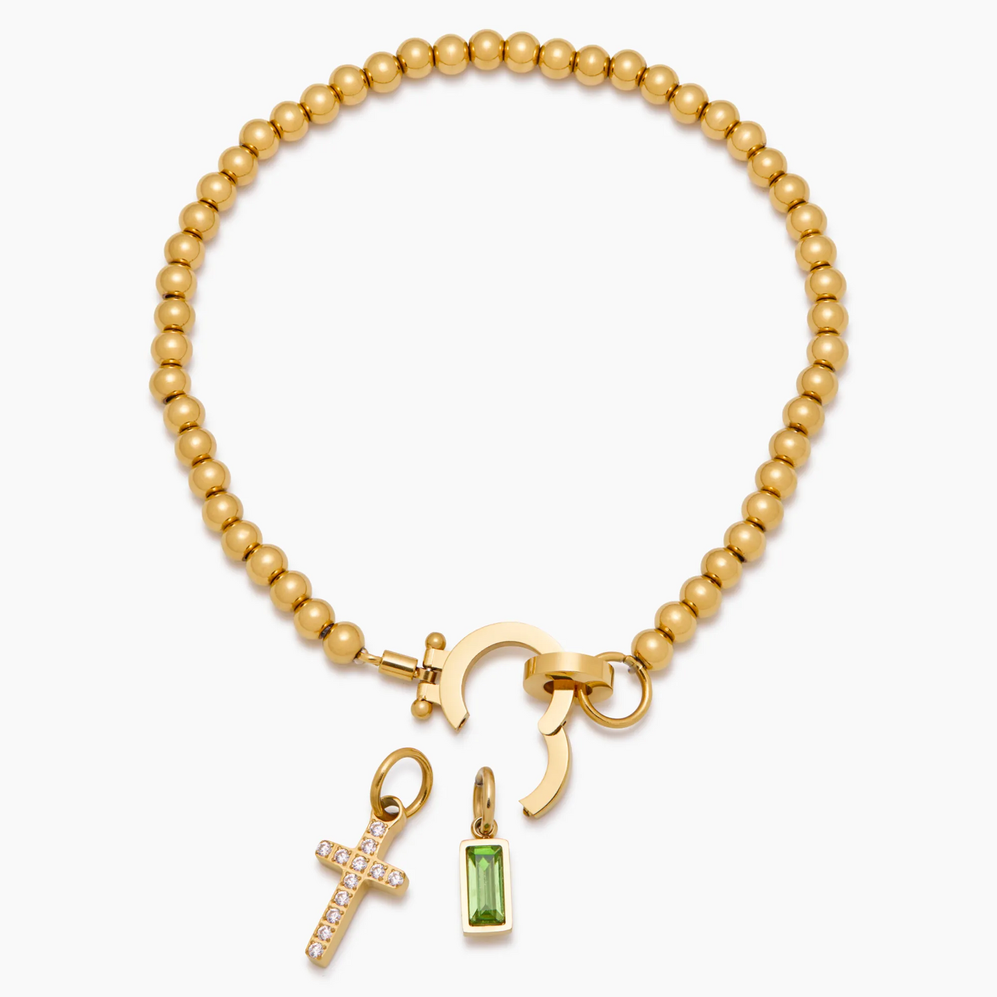 BEADED BIRTHSTONE CROSS CHARM BRACELET