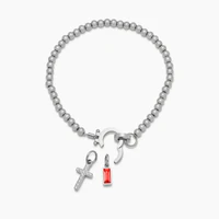 BEADED BIRTHSTONE CROSS CHARM BRACELET