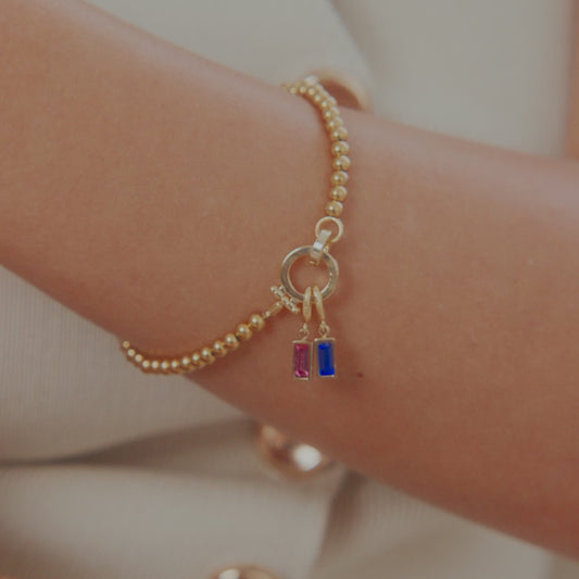 Mint Beaded Birthstone Charm Bracelet